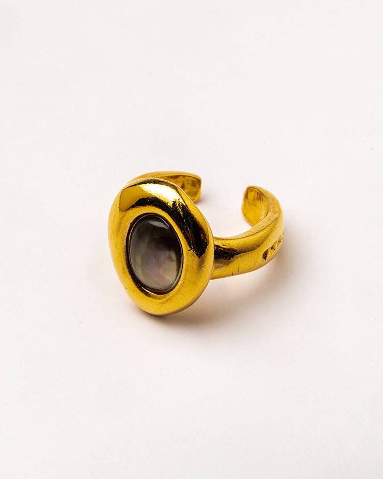 Oval Shaped Gold-Plated Ring with Natural Stone