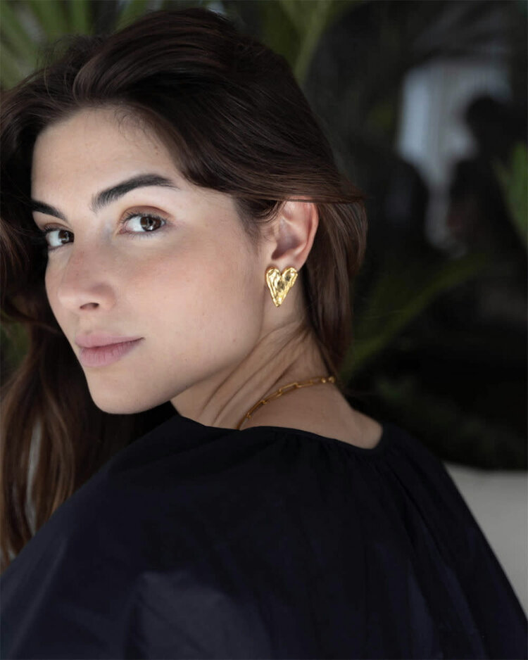 Gold Plated Heart Stud Earrings