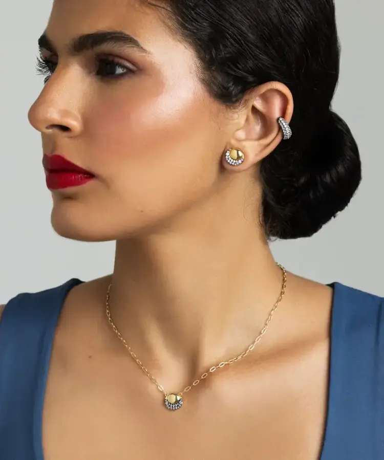 Pave & Gold Oval Stud Earrings
