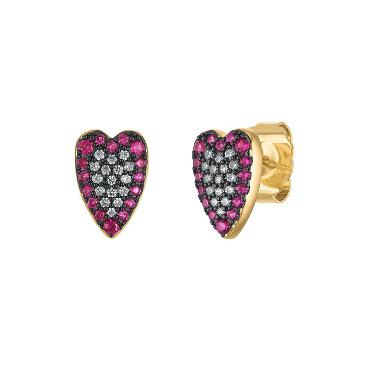 Colorful Heart Pave Stud Earrings