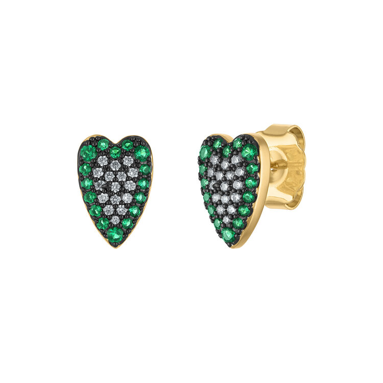 Colorful Heart Pave Stud Earrings