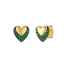 Golden Heart & Pave Color Stud Earrings