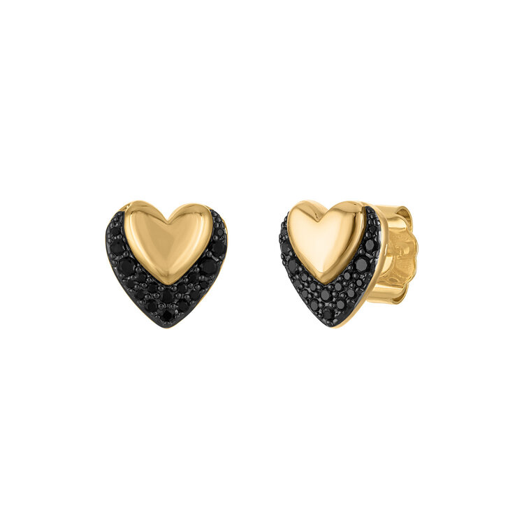Golden Heart & Pave Color Stud Earrings
