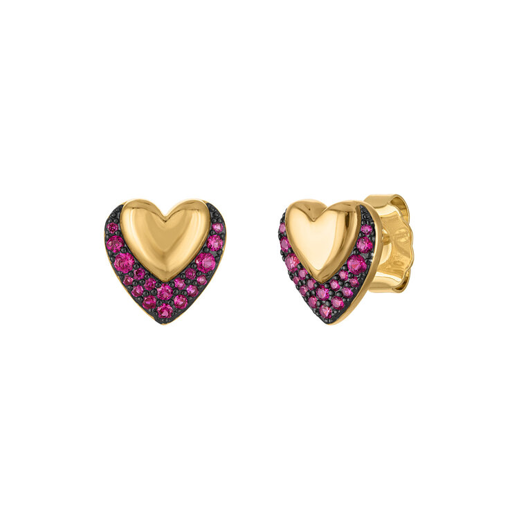 Golden Heart & Pave Color Stud Earrings