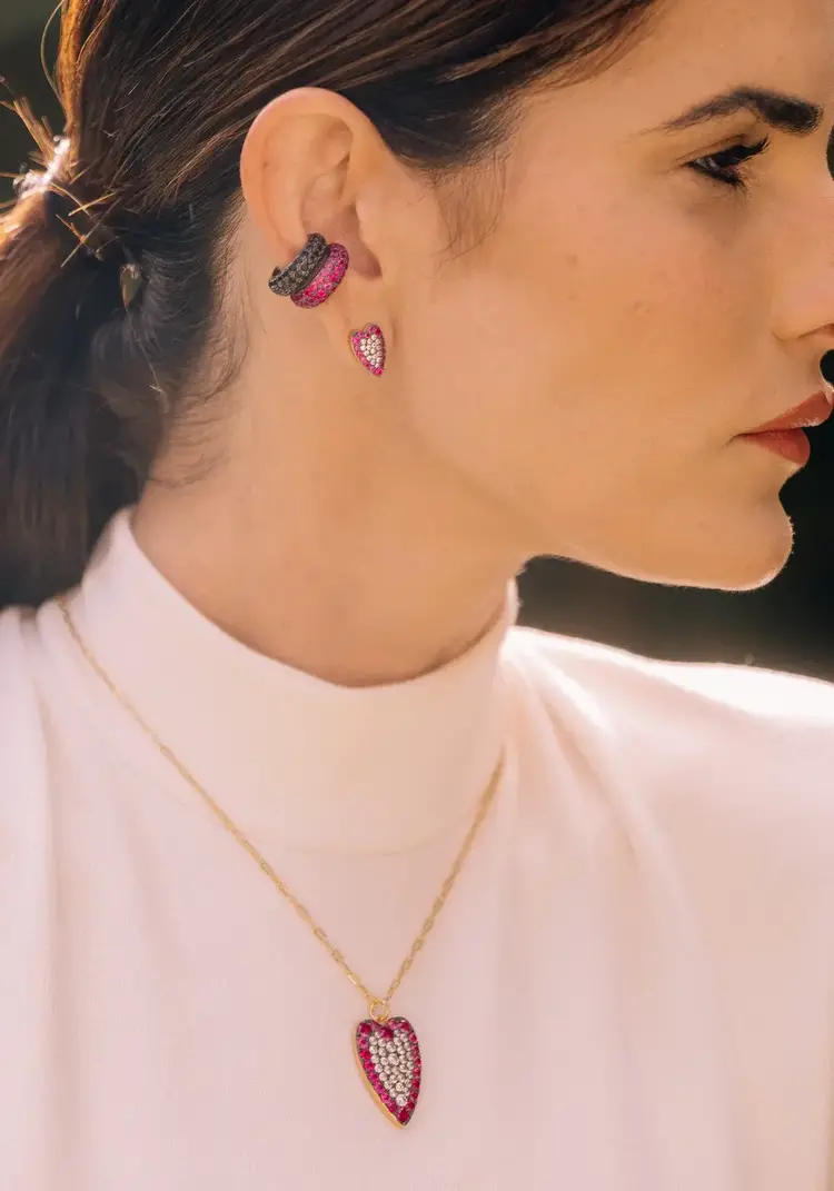 Colorful Heart Pave Stud Earrings