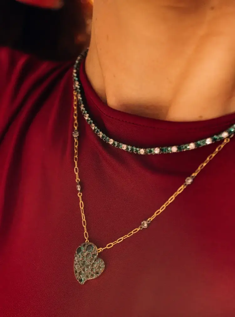 Heart Color Pave Necklace