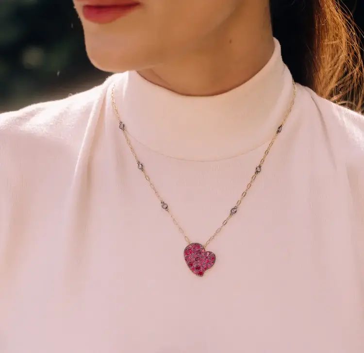 Heart Color Pave Necklace