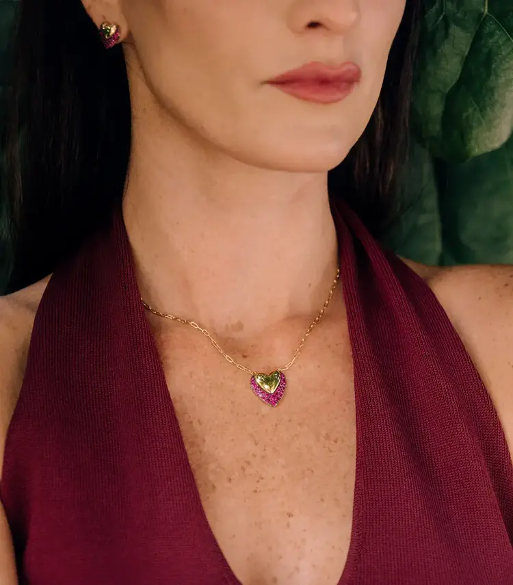 Golden Heart & Pave Color Necklace
