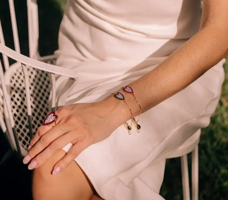 Colorful Heart Pave Chain Bracelet