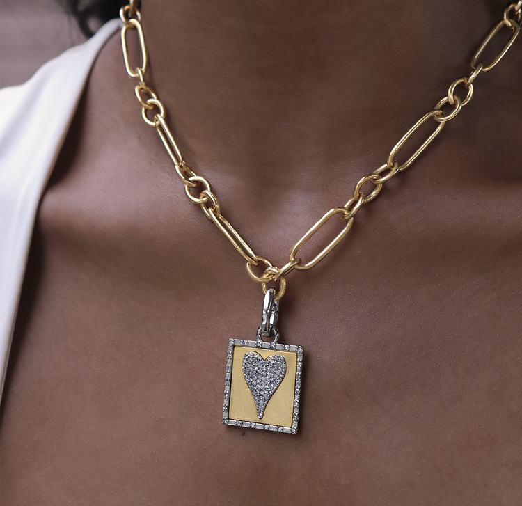 Square Heart Necklace With Crystals