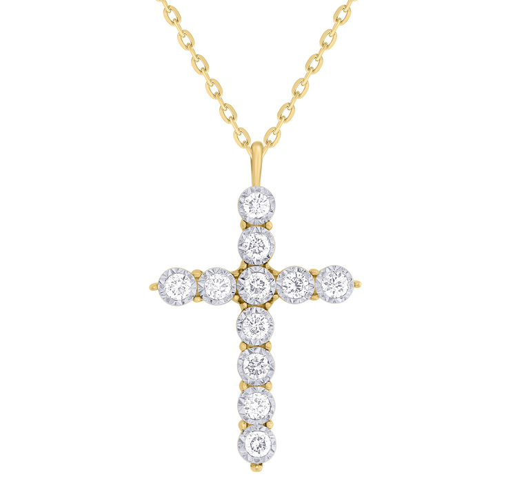 Yellow Gold Diamonds Cross Necklace