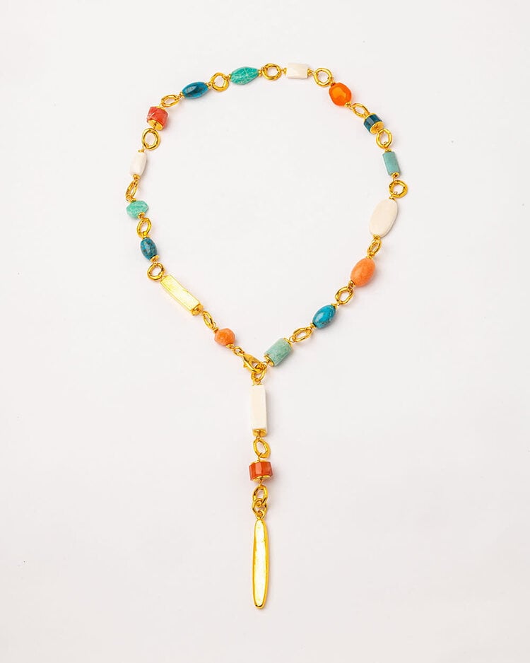 Multi Gemstone Gold Plated Necklace Long