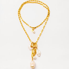 Gold Plated Long Necklace w Pearls