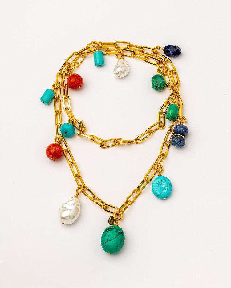 Multi Gemstones Gold Plated Necklace