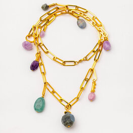 Gold Plated Link Necklace with Quartz
