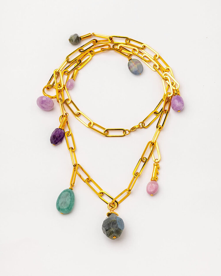 Gold Plated Link Necklace with Quartz
