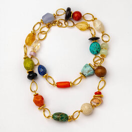 Multi Gemstones Gold Plated Long Necklace