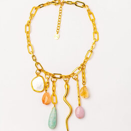 Multi Gemstones Gold Plated Necklace