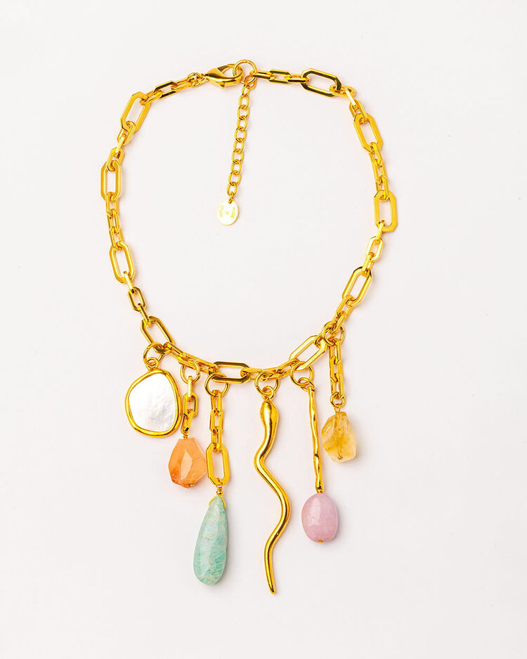 Multi Gemstones Gold Plated Necklace