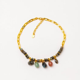 Gold Plated Link Short Necklace w Agate