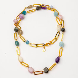 Gold Plated Long Necklace With Agates
