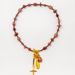 Short Necklace w Hematite, Quartz, Pearls