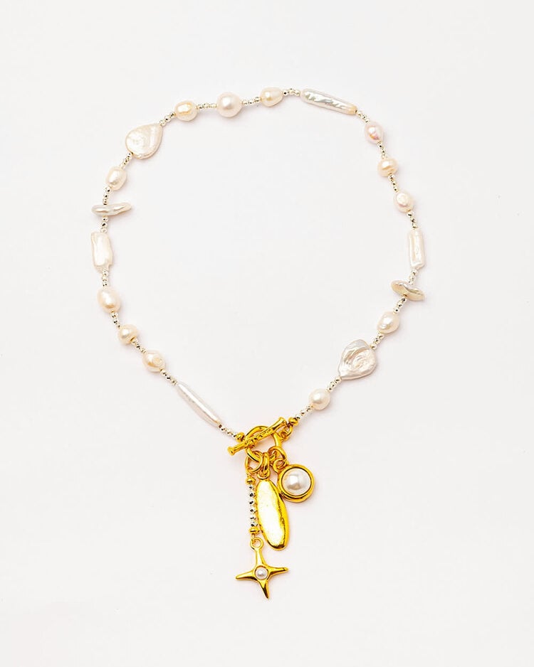 Short Necklace w Hematite, Quartz, Pearls