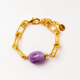Golden Link Bracelet with Amethyst