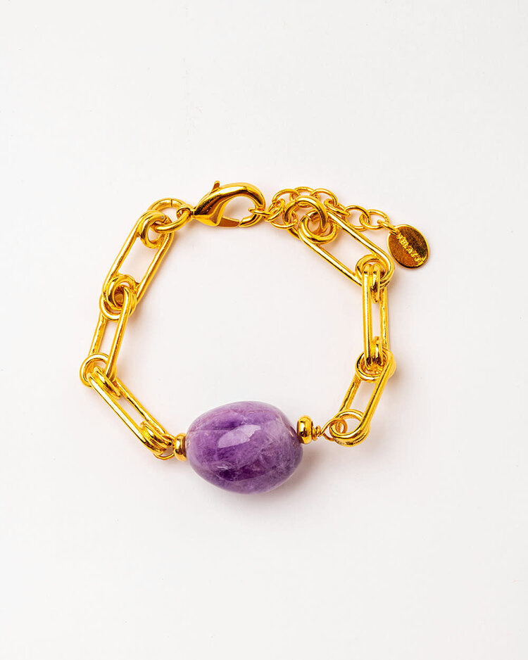 Golden Link Bracelet with Amethyst