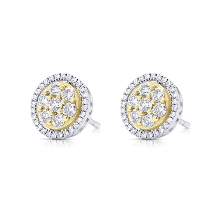 White & Yellow Diamonds Stud Earrings