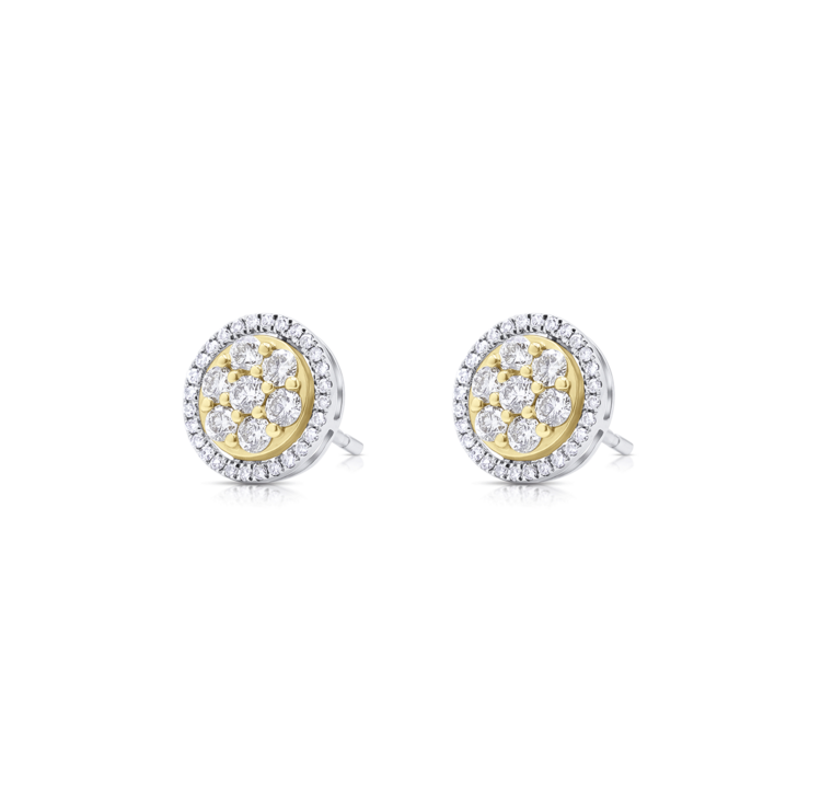 Yellow & White Gold Diamonds Stud Earrings