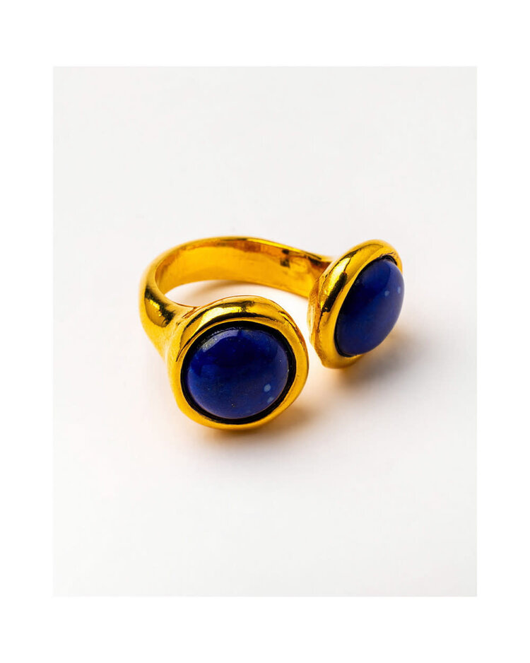 Gold Plated Lapis Pearl Ring