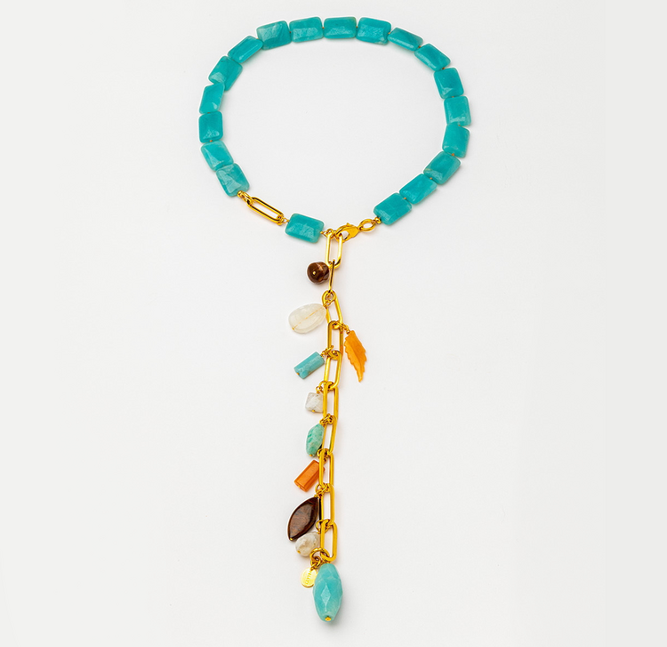 Amazonite, Moonstone, Opalite & Aventurine Necklace with 24K Gold Plated Chain