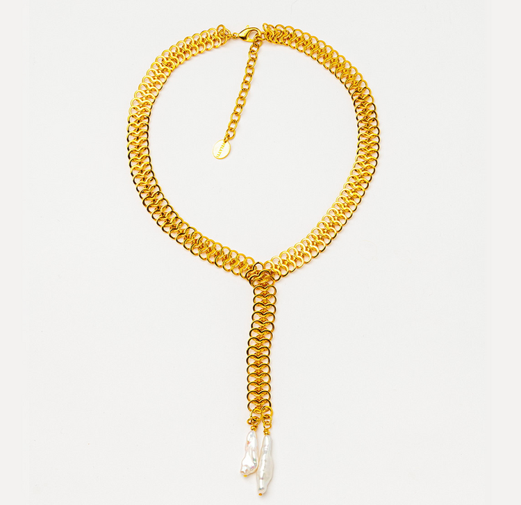 Link Necklace with Baroque Pearls