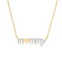 SILVER LAB Mommy Short Necklace Gold Plated Silver & Lab Diamonds