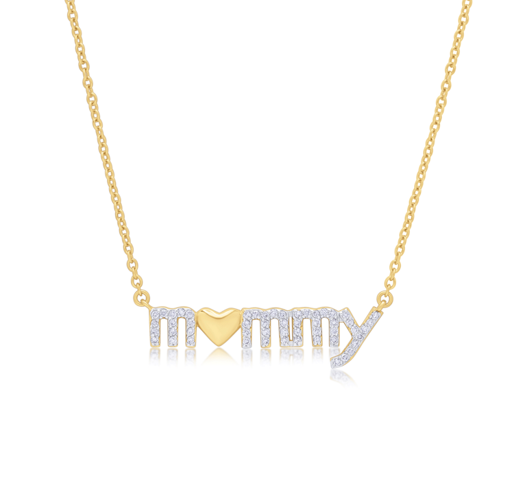 SILVER LAB Mommy Short Necklace Gold Plated Silver & Lab Diamonds