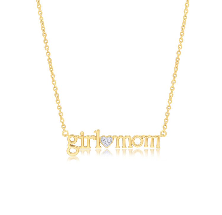 Silver LAB Girl Mom Short Necklace Gold Plated & LAB Diamonds