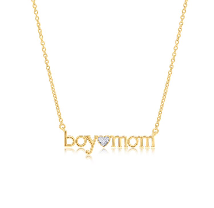 Silver LAB Boy Mom Necklace Gold Plated & Lab Diamonds