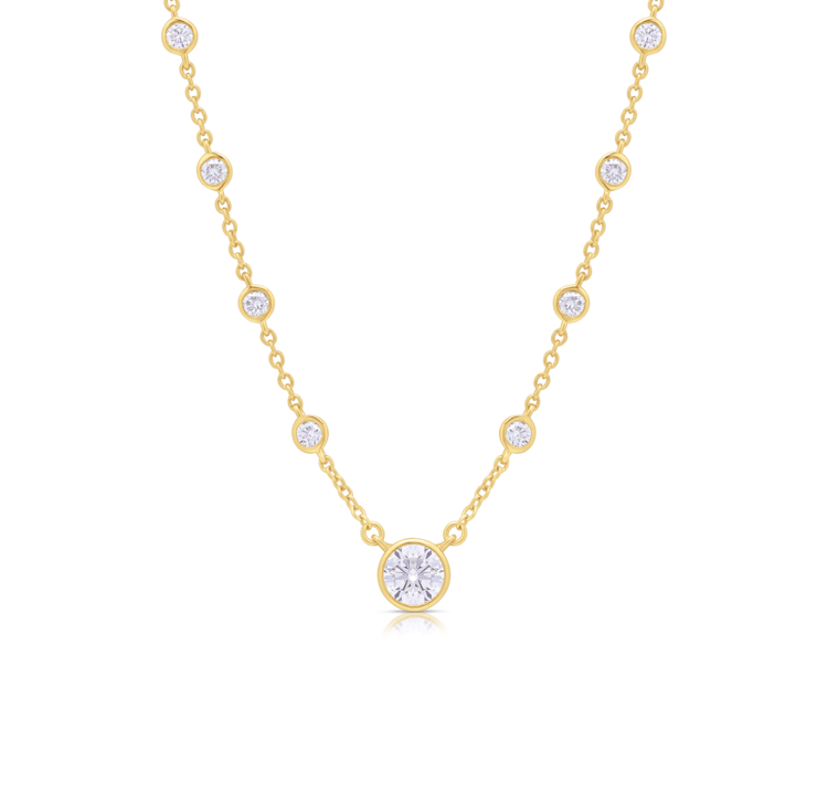 LAB Diamond Gold Plated Silver Necklace with Center LAB Round Diamond