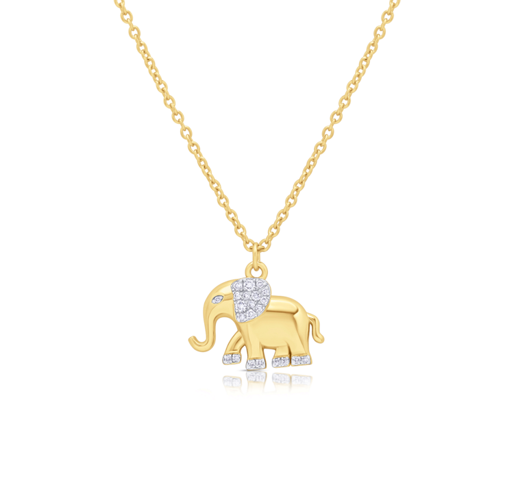 LAB Diamond Gold Plated Silver Elephant Necklace