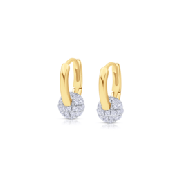 LAB Diamond Silver Huggie Earrings with Pave Ball