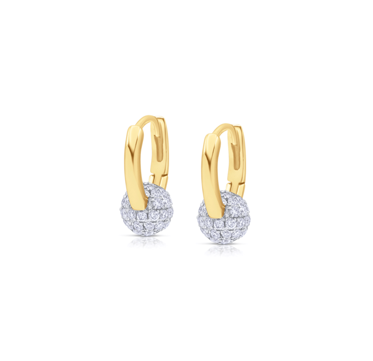 LAB Diamond Silver Huggie Earrings with Pave Ball