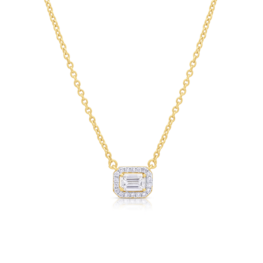 LAB Diamond Silver Necklace with Center Emerald Cut Diamond