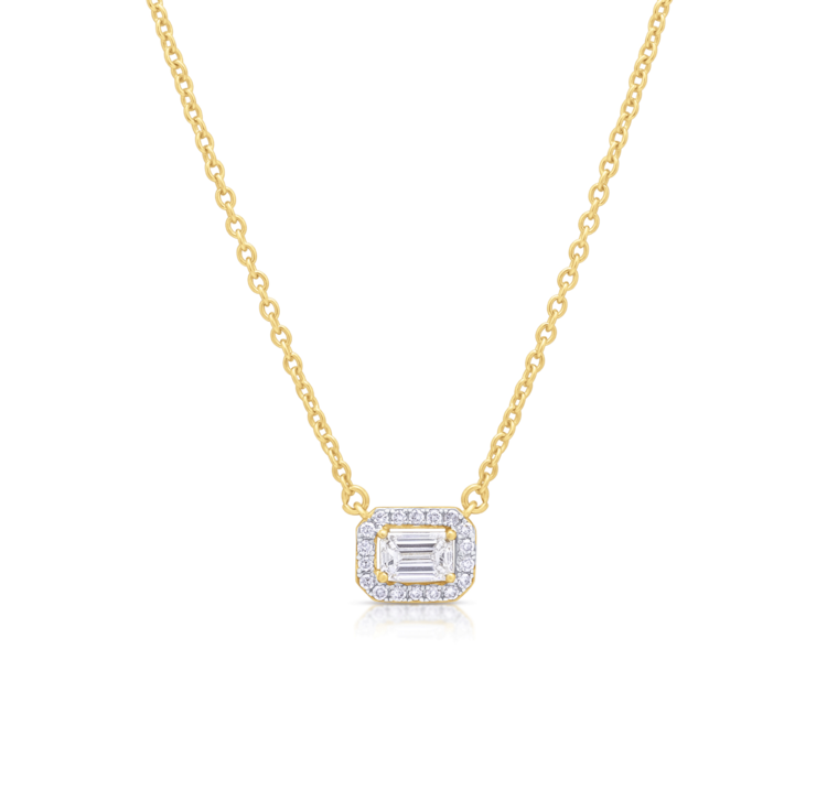 LAB Diamond Silver Necklace with Center Emerald Cut Diamond