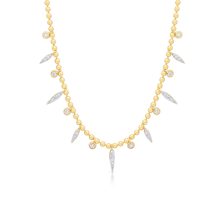 LAB Diamond Beaded Gold Plated Silver Necklace with Drop Motives