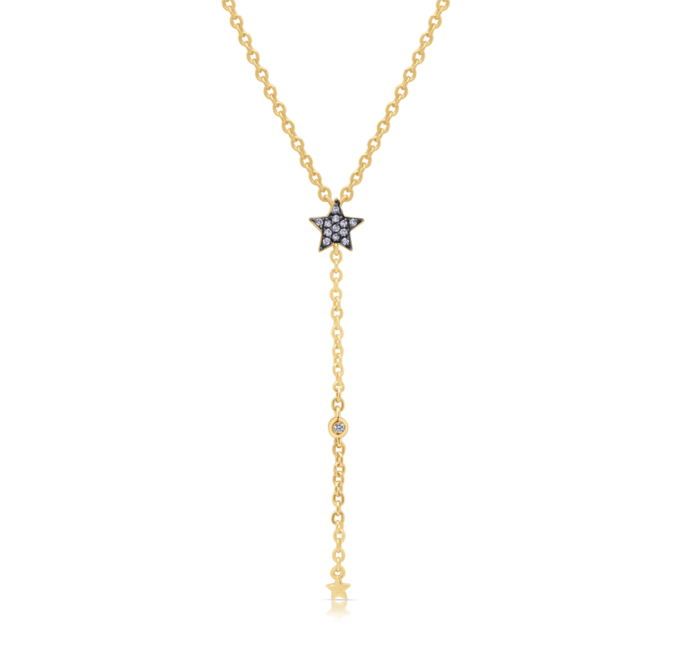 LAB Diamond Silver Lariat Necklace with Star