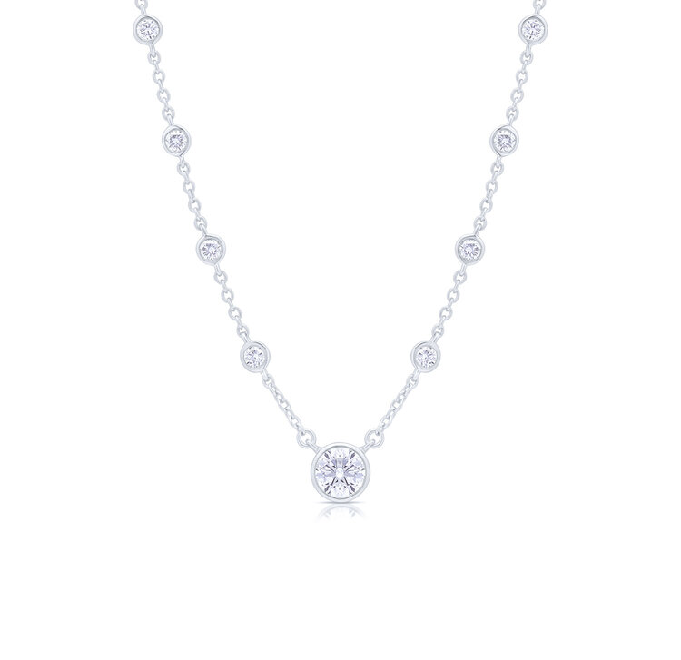 LAB Diamond Gold Plated Silver Necklace with Center LAB Round Diamond