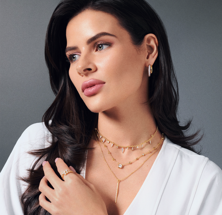 LAB Diamond Gold Plated Silver Necklace with Center LAB Round Diamond