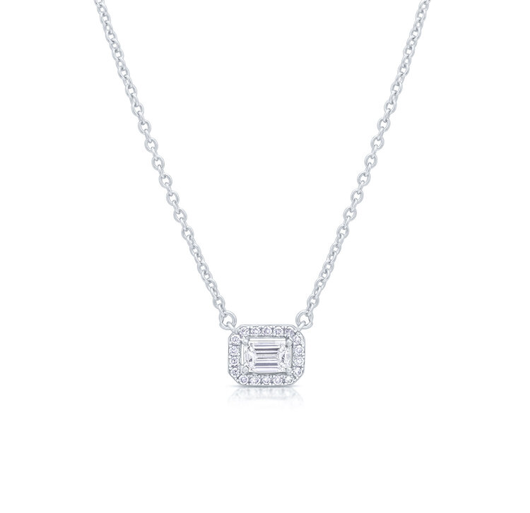 LAB Diamond Silver Necklace with Center Emerald Cut Diamond
