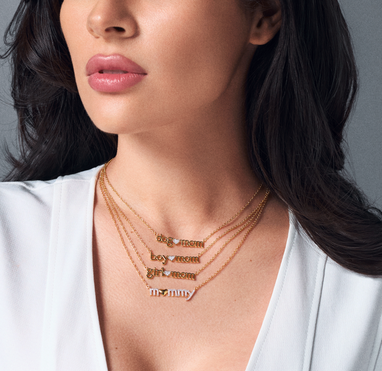 SILVER LAB Mommy Short Necklace Gold Plated Silver & Lab Diamonds